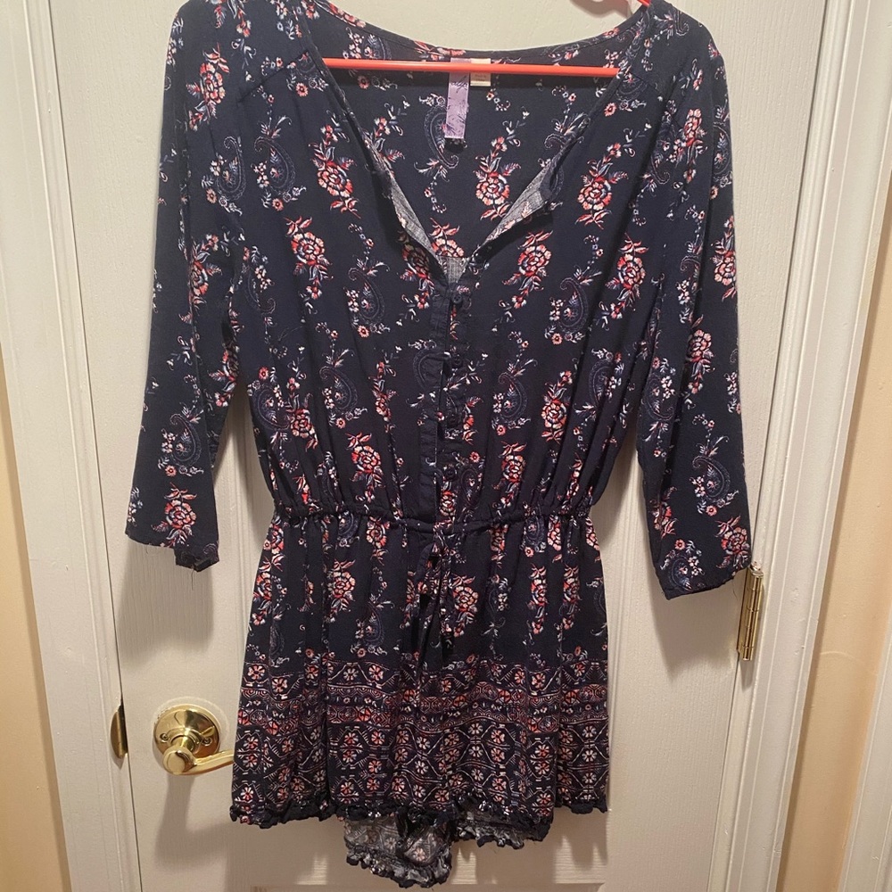 Navy and red romper